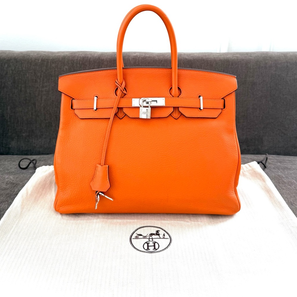 Hermes Birkin 35 Orange Clemente leather tote bag authentic silver hardware - Picture 3 of 16